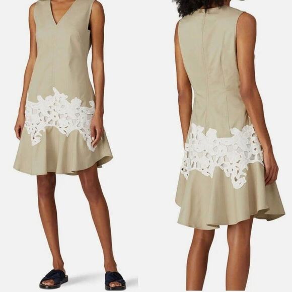 Derek Lam Collective Khaki Lace V-Neck Dress Size US 2 or 4 New w/ Tag MSRP $300 - Picture 1 of 11